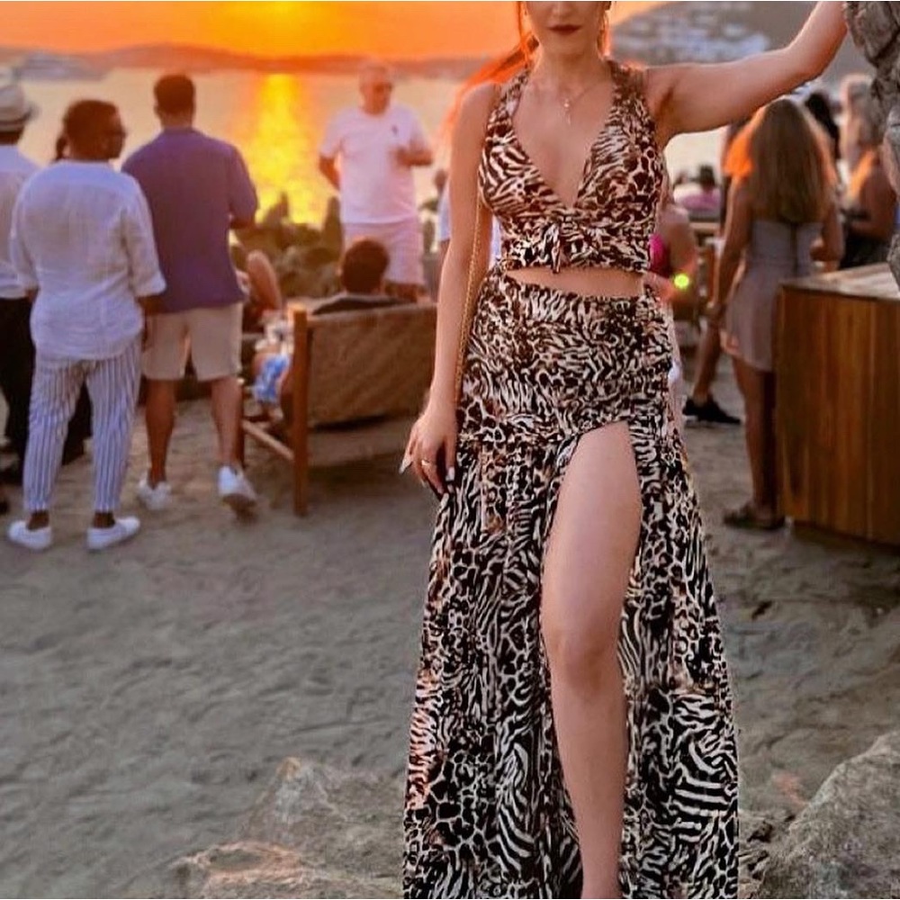 Two piece top and skirt animal print set. Sexy, flirty and comfy.